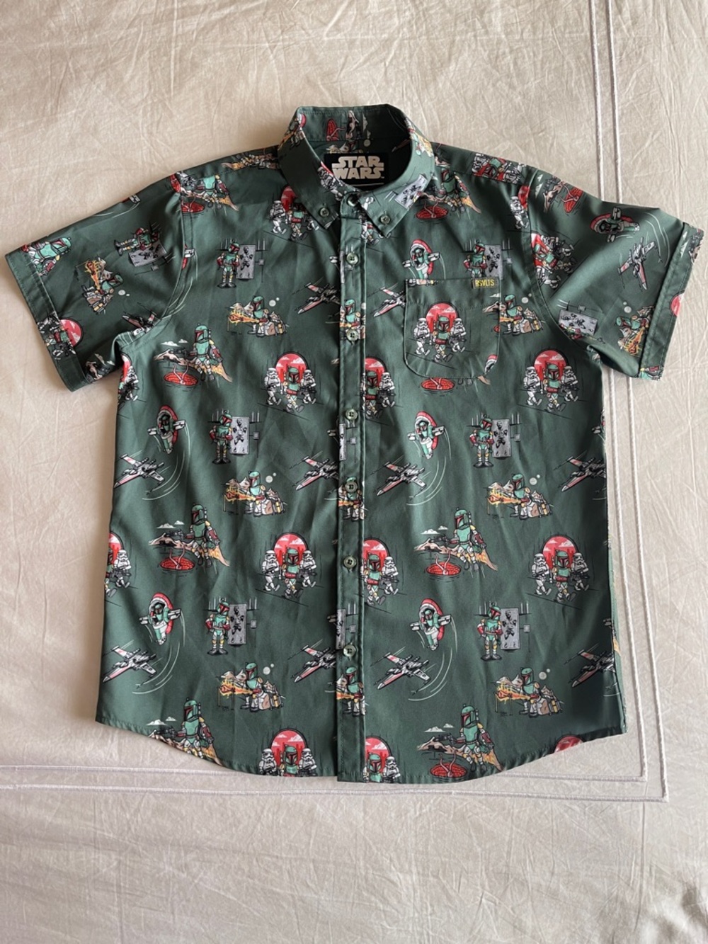 RSVLTS Green Short-Sleeve Button-Up with Multicolor Star Wars Motifs